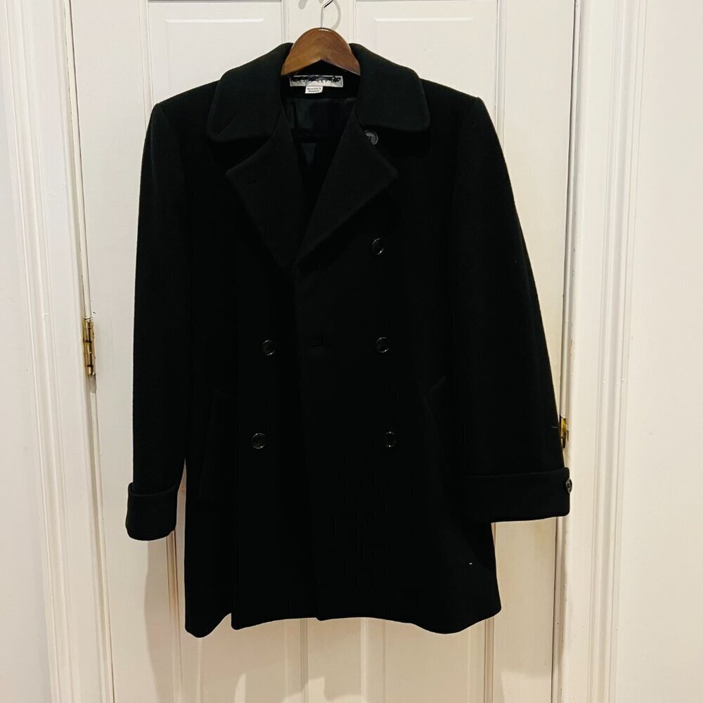 Larry Levine Women’s Black Lined 100% Wool Winter Pea Coat Coat Size 10 Medium